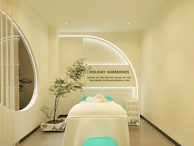 Relaxing SPA Room With Massage Table Green Plants And Soft Lighting 3d model