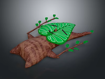 Wooden Creature Character With Green Leaves Branches And Eye Like Patterns 3d model
