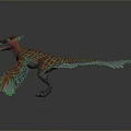 Colorful Feathered Dinosaur with Red and Green Feathers Open Mouth Spread Wings Mythical Creature