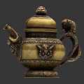 Classical Brass Teapot With Intricate Carved Patterns Decorative Handle And Lid Finial