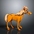 Cartoon Orange Pony Figure with Fluffy Mane and Tail Standing on Dark Background