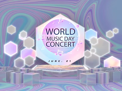 World Music Day Concert June 21 Photo Spot with Hexagon Decorations Gradient Background Stage Cubes 3d model