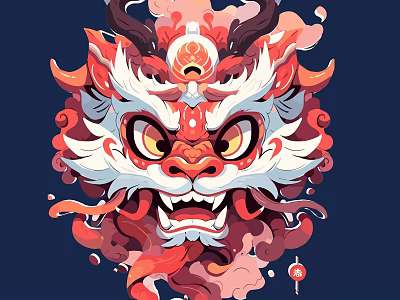 Dragon Shaped Doll with Red White and Orange Mane and Decorative Eyes Design 3d model