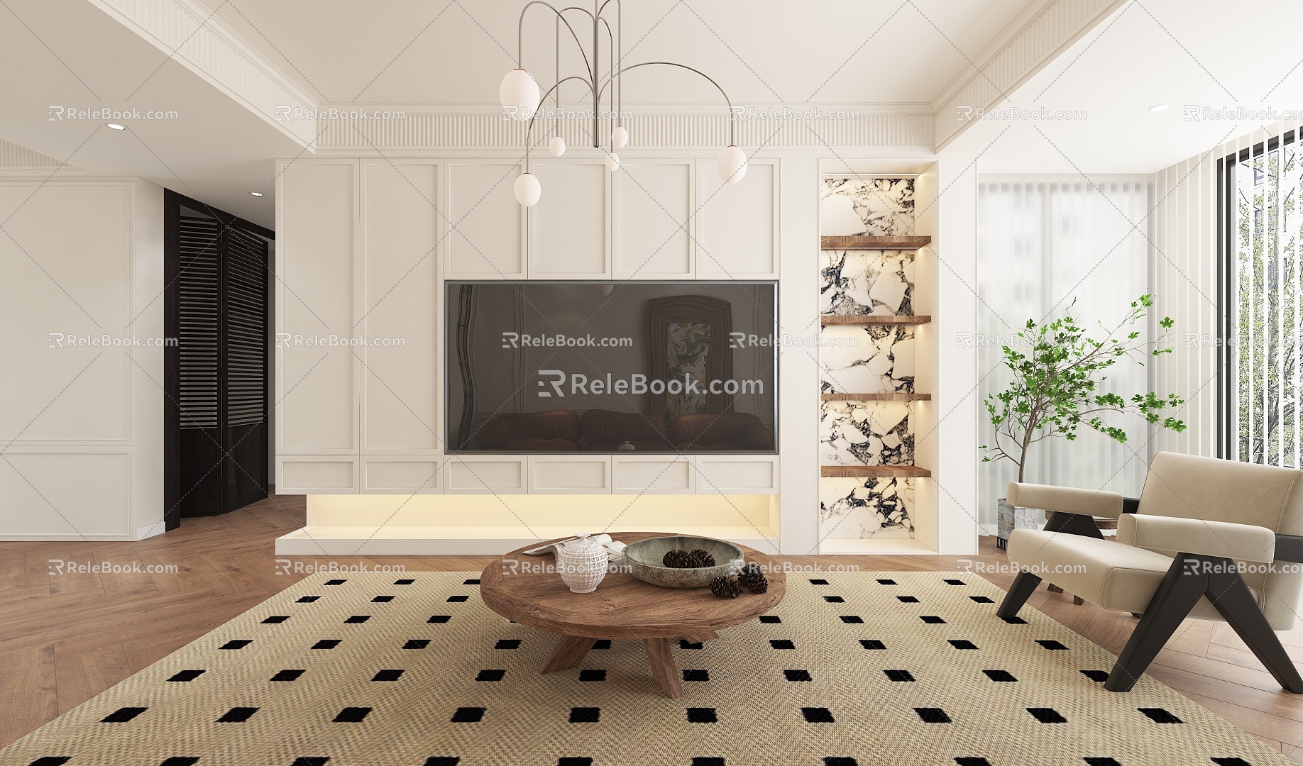 French Antique TV Background Wall French Antique Living Room Cream Style Living Room Cream Style TV Background Wall 3d model