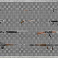 Various Firearms Including Pistols Rifles And Shotguns Neatly Arranged On Gray Grid Background