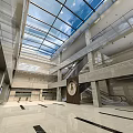 Modern Grand Lobby Interior With Glass Skylight Escalators And Marble Floor