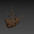Vintage Wooden Ship Model Featuring Detailed Mast Structure and Handcrafted Design Elements 3d model
