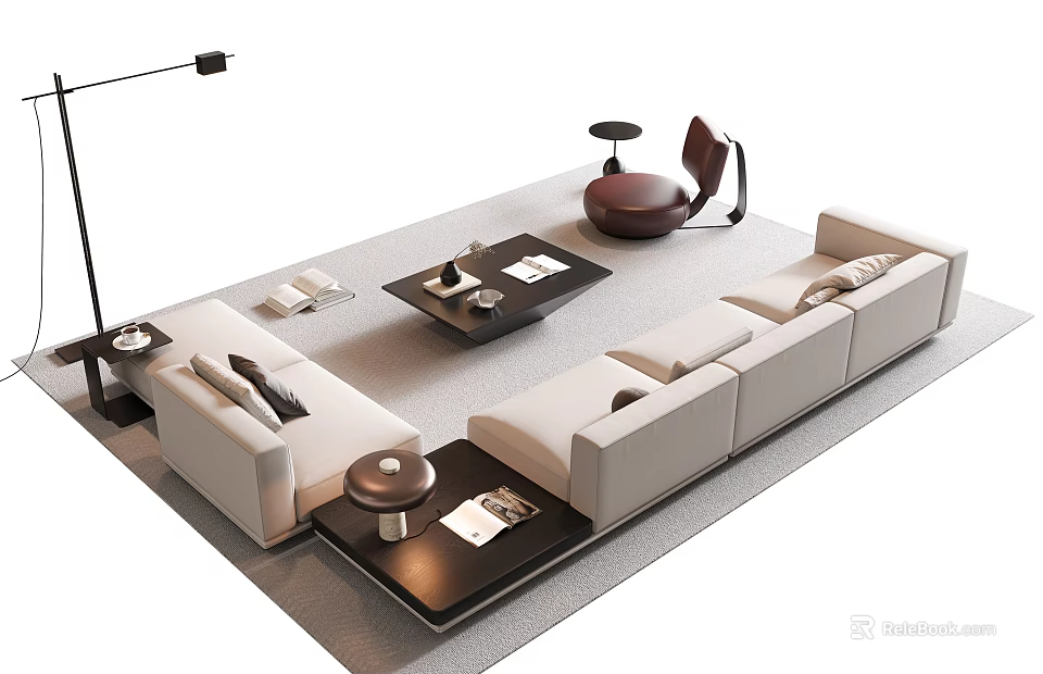 Modern White Sofa Coffee Table Set With Area Rug Side Table And Floor Lamp Decor 3d model 
