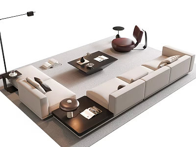Modern White Sofa Coffee Table Set With Area Rug Side Table And Floor Lamp Decor 3d model