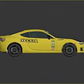 Yellow Tracker Kicker Race Sports Car With Black Stripes And Sponsor Logos