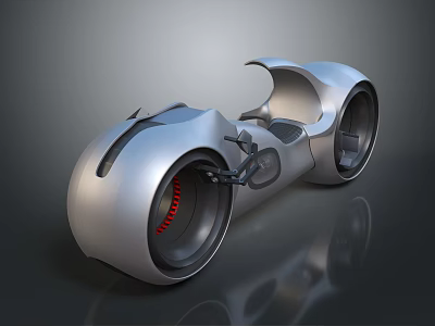 Sleek Futuristic Silver Motorcycle With Streamlined Body And Red Wheel Accents 3d model