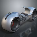 Sleek Futuristic Silver Motorcycle With Streamlined Body And Red Wheel Accents