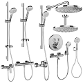 Various Shower Head Components Featuring Rainfall Handheld and Control Panel Fixtures 3d model
