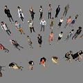 Group Of People 3D Models In Different Poses And Outfits