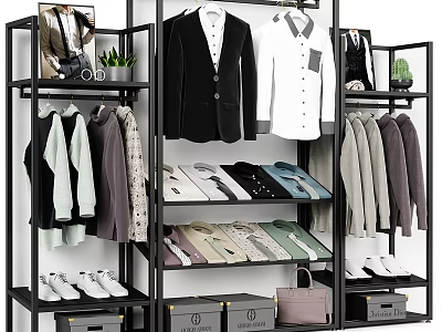 Commercial Equipment For Clothing Display With Hanging Racks Shelves And Storage Boxes 3d model