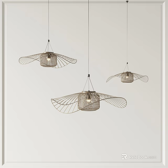 Modern Wing Shaped Pendant Lights With Metal Frame Hanging In Interior Space 3d model