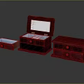 Red Jewelry Display Shelves with Open Case Mirror Drawers and Metal Clasps