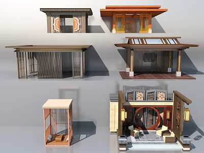 Traditional Chinese Architectural Pavilion Models With Wooden Structures And Decorative Designs 3d model