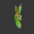 Vibrant Mythical Bird Creature Sculpture With Feathered Head And Red Yellow Green Plumage