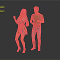 Dancing Couple In Colorful Dress And Green T Shirt With Jeans On Gray Background