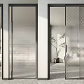 Modern Sliding Interior Door With Perforated Metal Design And Black Frame