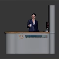 Modern Reception Desk With Silver Body Brown Countertop G1 Logo And Shelf Cabinet