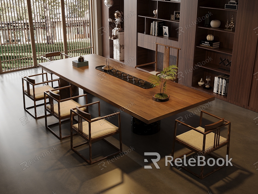 New Chinese Style Tea Room Solid Wood Tea Table and Chair Combination Tea-making Table Tea Product Tea Area Tea Tray Tea Set Large Plate Table Bogu Rack Storage Rack Tea Cabinet Master Chair Tea Cabinet model