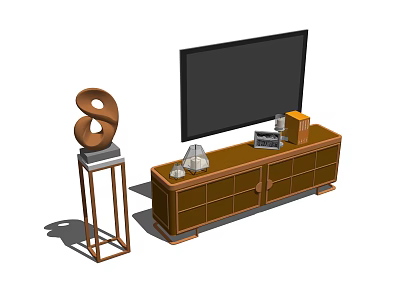 Wooden TV Stand With TV Drawers Cabinets And Number 8 Decorative Items 3d model