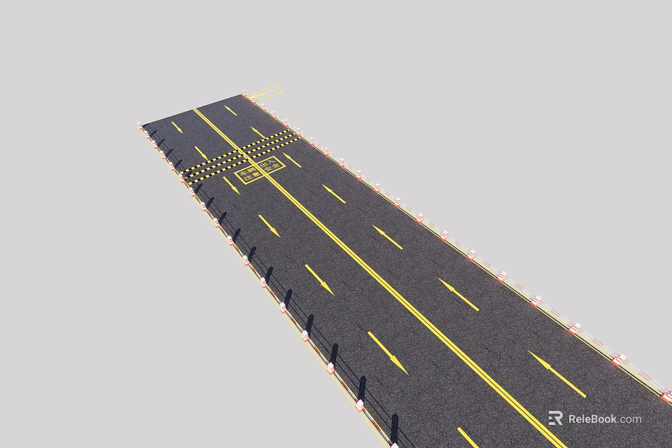 Urban Asphalt Road Facility with Yellow Lane Markings and Side Guardrails 3d model 