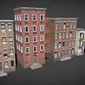 Cartoon City Scene With Various Colorful Buildings And Unique Architectural Details