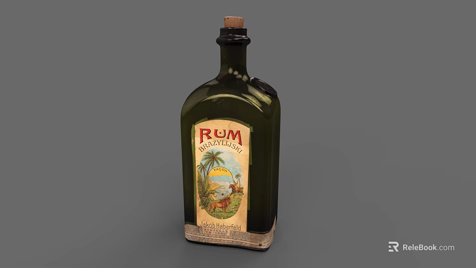 Green Ceramic Rum Vessel with Cork Stopper and Barbados Label Design 3d model 