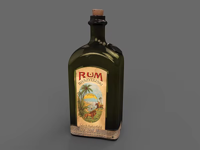 Green Ceramic Rum Vessel with Cork Stopper and Barbados Label Design 3d model