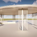 Modern Pergola Design With Curved Roof White Vertical Slats And Open Green Space
