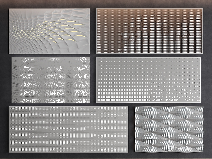 Contemporary Wall Panels With Diverse Textured Patterns Including Wavy Grid And Geometric Designs 3d model 