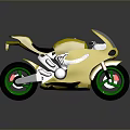 Yellow Motorcycle With Green Wheels Brown Seat Transparent Windshield And Decorative Graphics