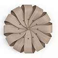 Modern Decorative Wooden Clock With Light And Dark Brown Radial Strips And Metallic Central Details