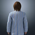 Woman in Casual Blue and White Striped Pajamas Full Body Portrait View