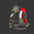 Firefighting Breathing Apparatus With Face Mask Red Cylinder And Safety Harness