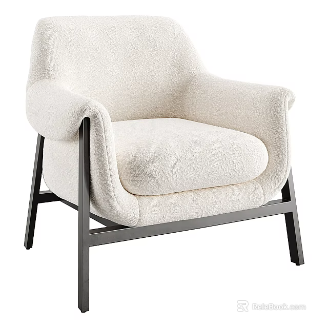 Plush Cream Single Seater Sofa With Wide Armrests Black Metal Frame Modern Design 3d model 