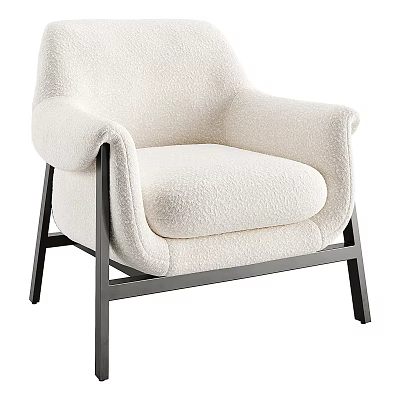 Plush Cream Single Seater Sofa With Wide Armrests Black Metal Frame Modern Design 3d model