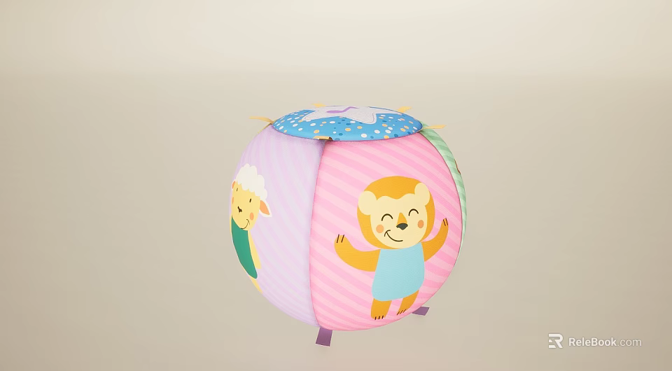 Colorful Soft Play Equipment Ball with Cartoon Animal Characters and Striped Dotted Patterns for Kids 3d model 