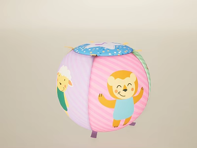 Colorful Soft Play Equipment Ball with Cartoon Animal Characters and Striped Dotted Patterns for Kids 3d model