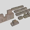 Various Shaped Gray Stone Blocks With Textured Surface For Construction 3d model
