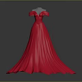 Red Off The Shoulder Formal Evening Gown With Full Flowy Train Skirt