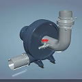 Blue Industrial Blower With White Pipe Red Valve And Base Support 3d model