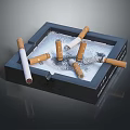 Modern Square Ashtray With Cigarettes Ash And Stubs On Dark Surface 3d model