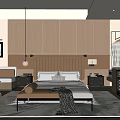 Hotel Guest Room With Upholstered Headboard Bed Wooden Wardrobes Sofa Warm Lighting And Cozy Rug