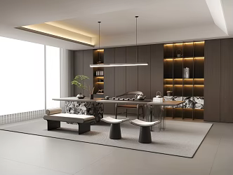 Modern Italian Tea Room Tea Room Cabinet Villa Tea Room Tea Table and Chair Combination Tea Table Tea Room Jewelry Pendulum 3d model