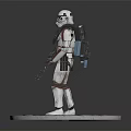 Armored Soldier Figure In Red And White Armor Holding Rifle On Circular Base With Emblem