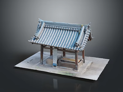 Traditional Chinese Architecture Featuring Sloped Tile Roof Decorative Eaves And Wooden Columns On Stone Platform 3d model